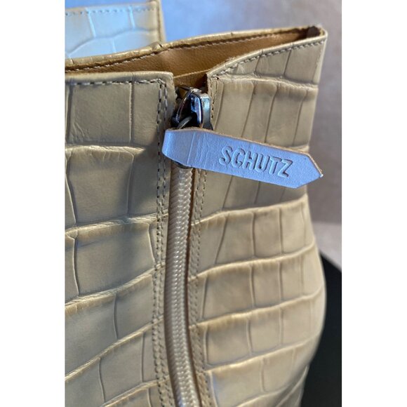 Schutz Women's Crocodile Embossed Leather Ankle Boots Block Heel Size 6B Beige - Picture 5 of 7